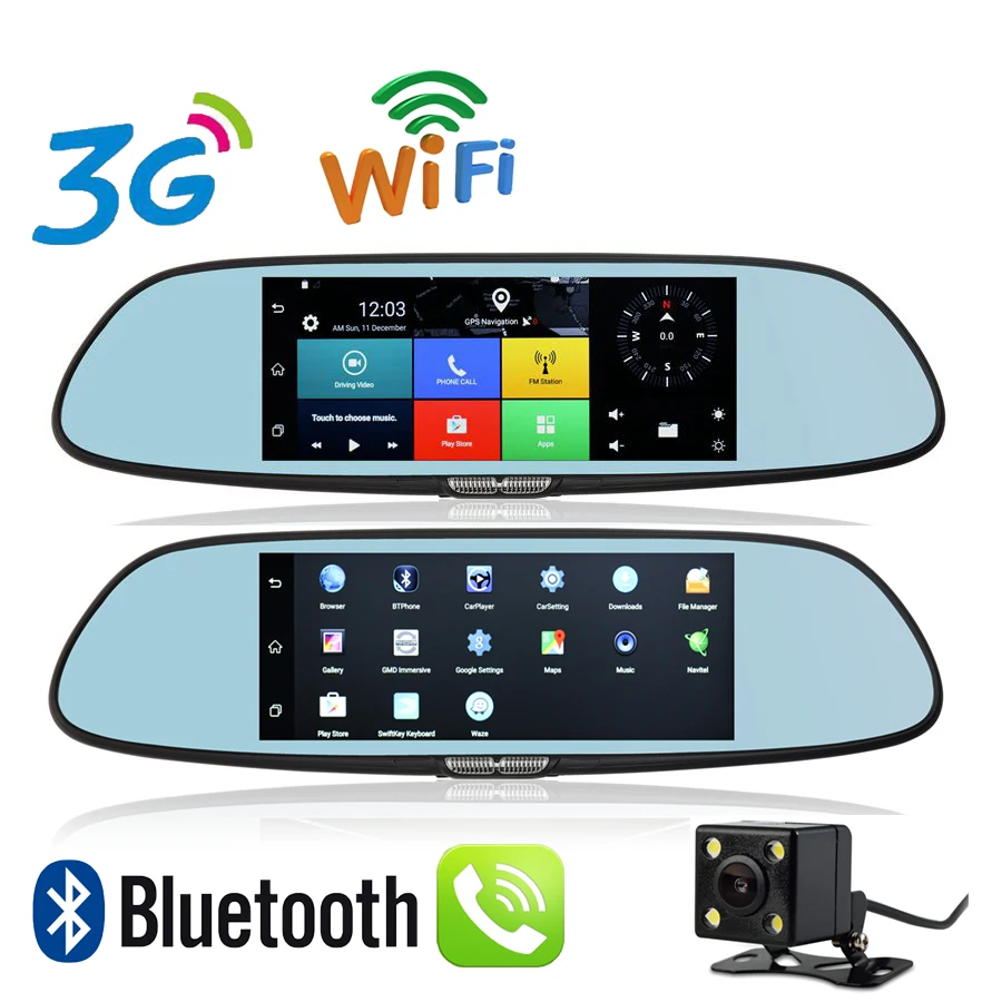 Udricare 7 дюймов 3G WiFi зеркало GPS Android 5 0 DVR FHD 1080P Bluetooth телефон двойной объектив
