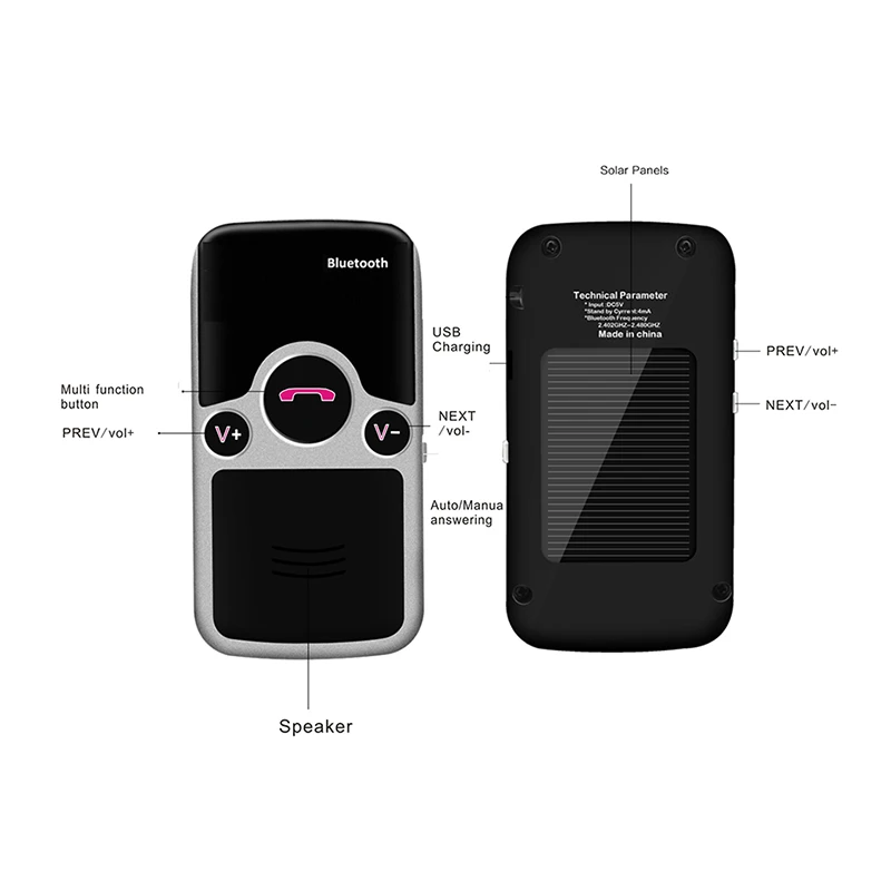 ANLUD Солнечная Bluetooth громкая связь автомобильный комплект два телефона подключен