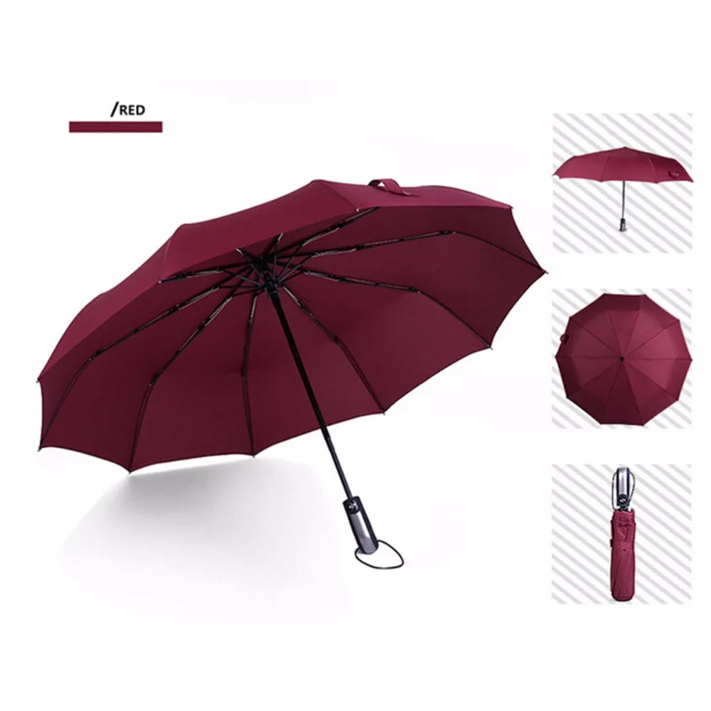 

Wind Resistant Fully Automatic Umbrella 3 Folding 10 Bones Windproof Sunny Rain Umbrellas For Men and Women Male Parasol