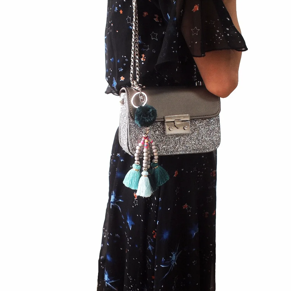 MANILAI богемный ручной работы Подвеска для сумки женский шарм помпон брелок из