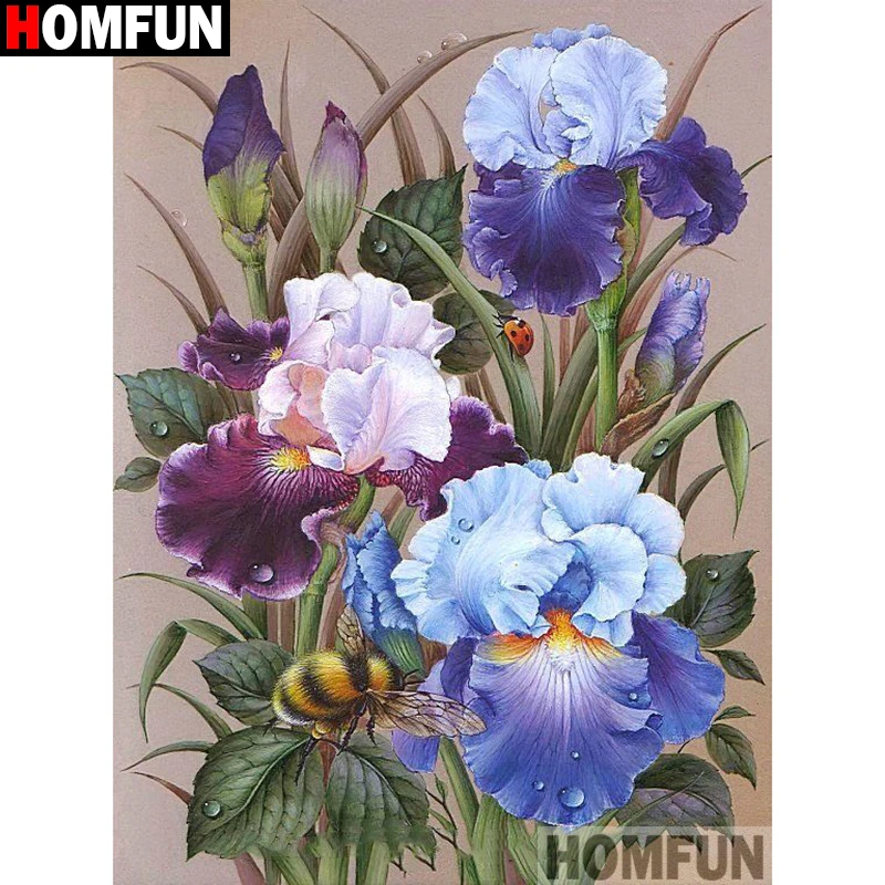 HOMFUN DIY Алмазная вышивка крестиком Алмазная вышивка "цветок пчелы" Полные Стразы 5D алмаз домашний декор A13621