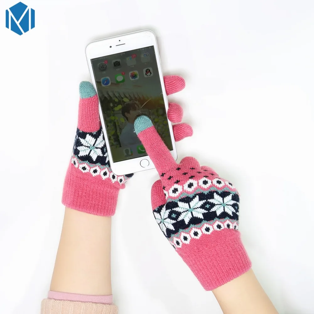 Women Warm Gloves Female Thick Knitted Snowflake Full Finger Winter Christmas Mittens Screen Sense Mitaine Femme Luvas | Аксессуары для