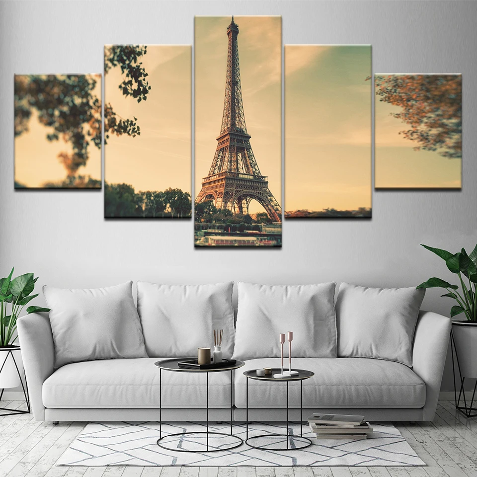 Холст настенные картины рамки домашний Декор 5 шт. Красивые Париж Эйфелева башня