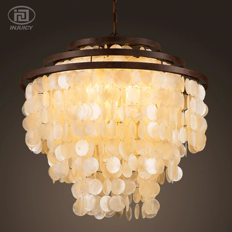 

LOFT Vintage Wrought Iron American Stytle Industrial Chandelier Sea Shell Pendant Lamp For Restaurant Sitting Room Coffee Shop