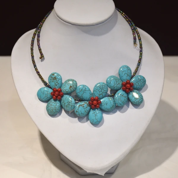 Коралловый Бирюзовый бисер цветок чешское семя Колье чокер с бусинами для