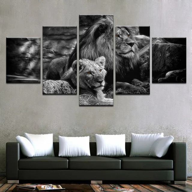 

5pcs set 5D DIY Diamond Painting Black White Animal Pictures King lion tiger Cross Stitch cartoon Mosaic paintings home Decor