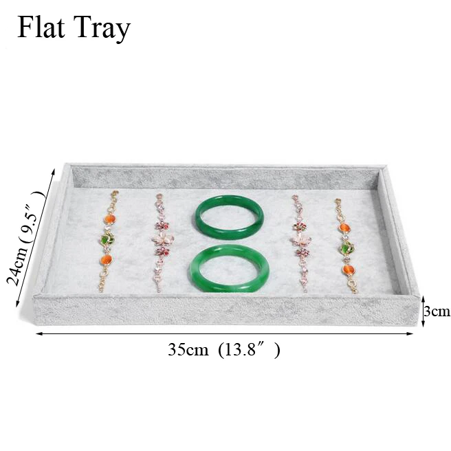 flat tray Мода ледяной серый бархат лоток ювелирных изделий ювелирные изделия коробка для хранения часы держатель ожерелье кольцо серьги кулон Дисплей Органайзер серии - Цвет: flat tray