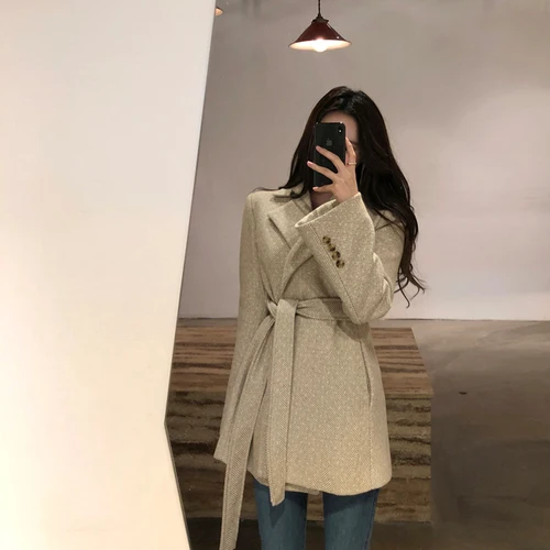 beige-Mian Li Bu KMETRAM шерстяное пальто Женская куртка осень зима куртка женская одежда корейский винтажный Блейзер шерстяное пальто Chaqueta Mujer MY2571 - Цвет: beige-Mian Li Bu