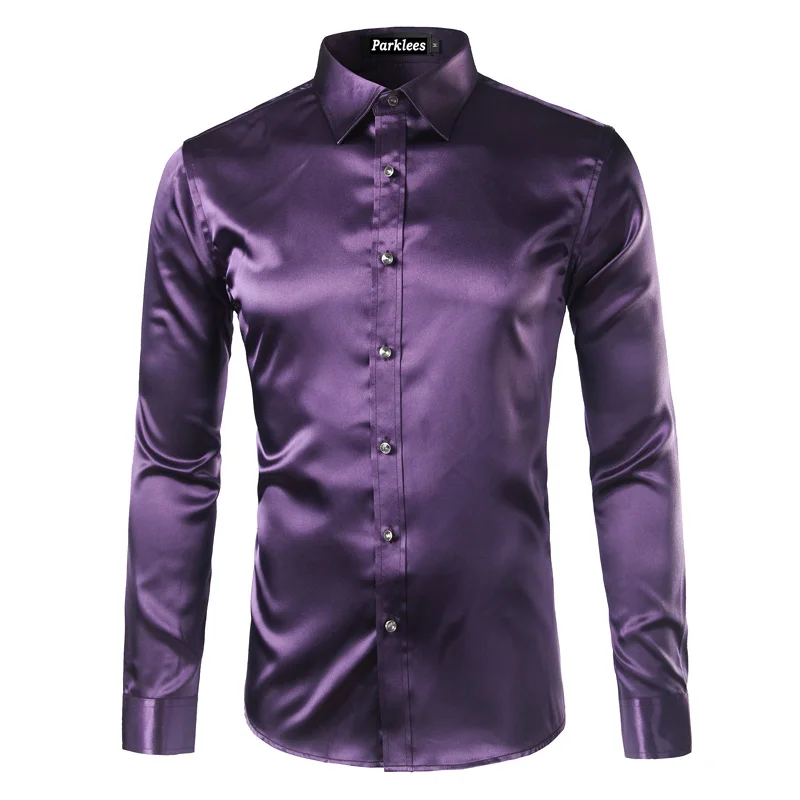Новинка, Золотая шелковая атласная рубашка для мужчин, Chemise Homme,, модная мужская приталенная рубашка с длинным рукавом, имитация шелковой пуговицы, красная рубашка