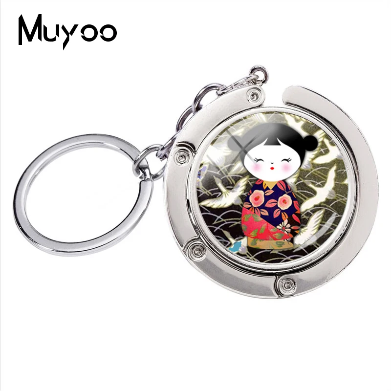 Мода японский Kokeshi брелок для ключей кимоно кукольный брелок стеклянный купол кулон ювелирные изделия браслет держатель для ключей для женщин