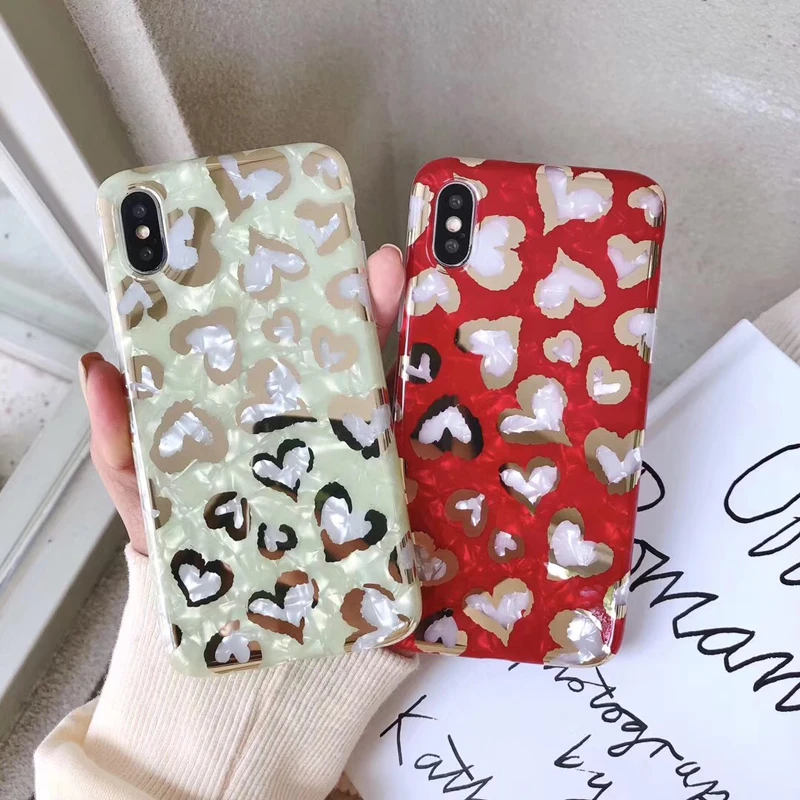 Модный чехол для телефона с леопардовым принтом Love Heart iPhoneX Xs Xr Xsmax мягкий