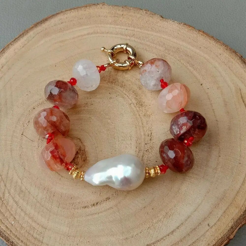 Натуральный Lepidocrocite кварц белый Кеши жемчуг браслет 8"
