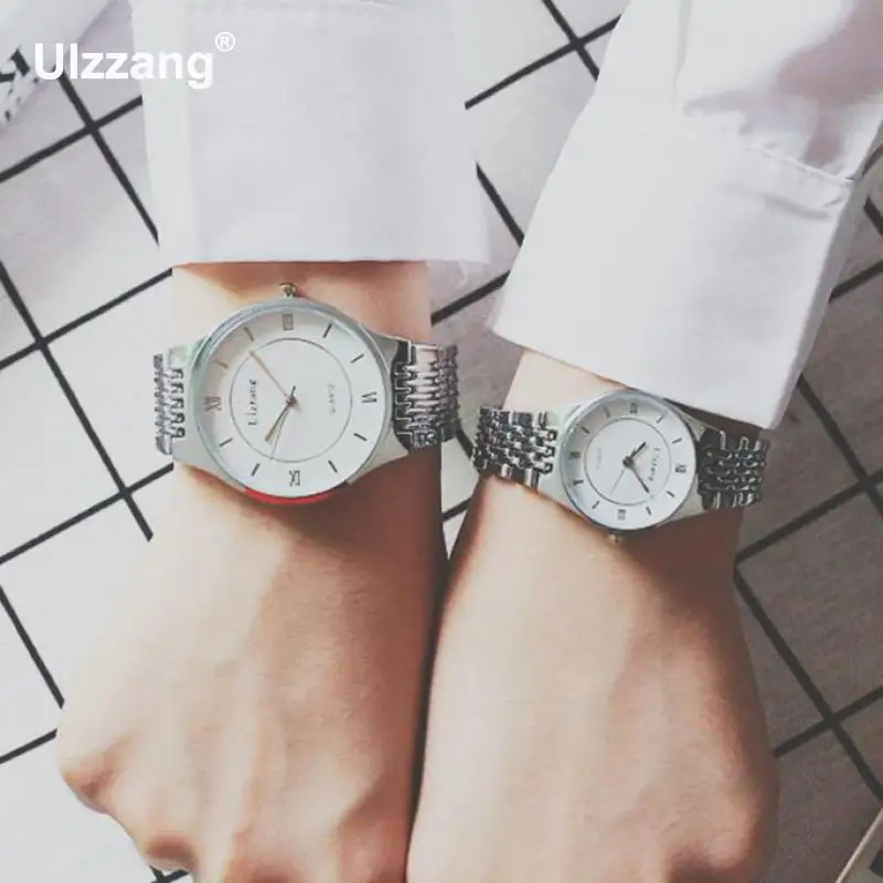 Высококачественные кварцевые наручные часы Ulzzang полностью из нержавеющей стали