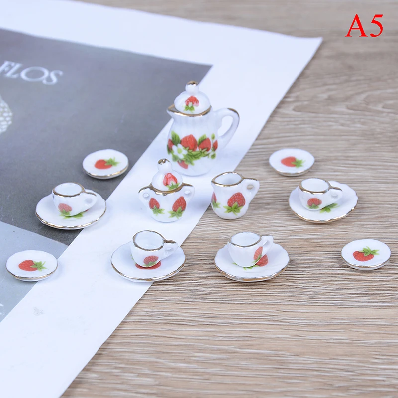 A5 15 шт./компл. новые пластины Цветочный принт мебель игрушки кукольный домик миниатюра рестораны Товары фарфор Чай комплект пластины чашки - Цвет: A5