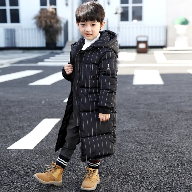 

Boys 4-12 Years Winter Long Sleeve Hooded Down Cotton Coat Fashion X-long Thick Warm Puffer Outdoor Windbreaker Jackets