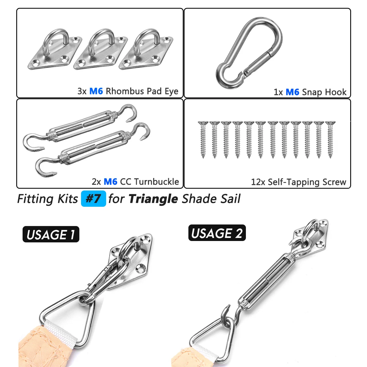 Fitting Kits 7 Новые металлические фитинги из нержавеющей стали Натяжной тент солнцезащитный комплект фиттингов тент специальные фиксированные Аксессуары тени аксессуары для парусного спорта - Цвет: Fitting Kits 7
