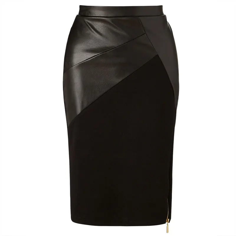 Юбка кожаная Лоскутная миди юбка Eliacher бренд Плюс Размер Женская одежда шикарная