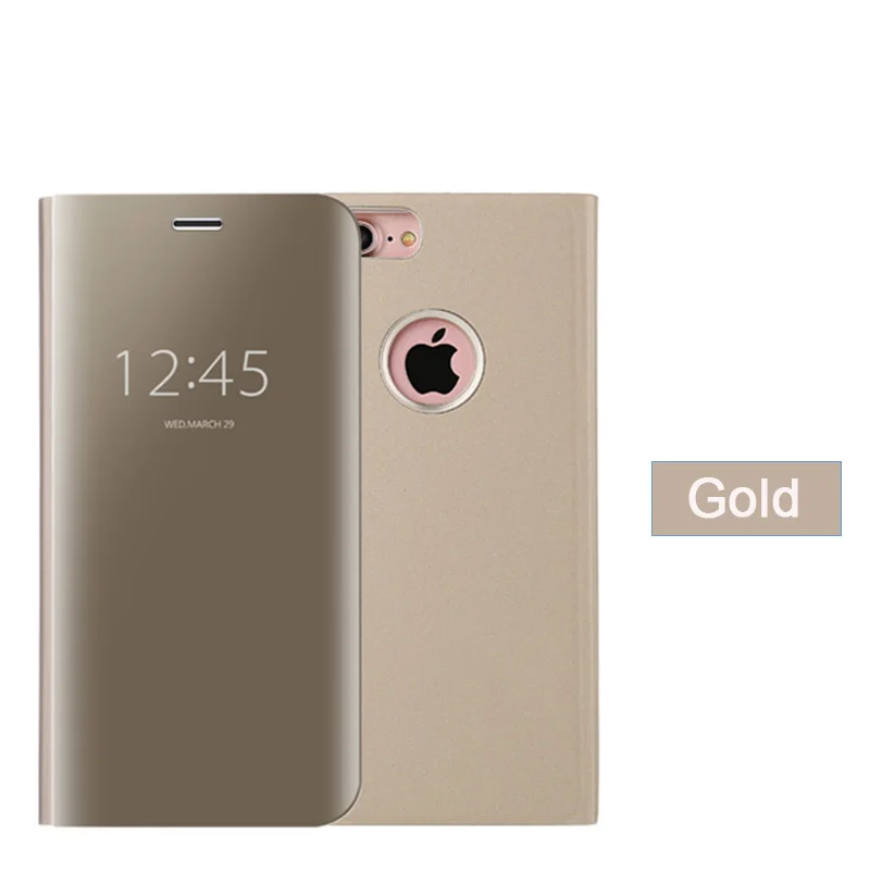 Умный кожаный откидной зеркальный чехол с подставкой для huawei mate 8 9 10 Pro Lite P8 P9 P10 Plus Роскошный чехол для iPhone XS Max XR 7 8 6s Plus - Цвет: GOLD