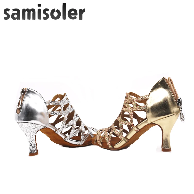 Samisoler/Блестящая обувь с вырезами; женская обувь для латинских танцев; Танцевальная обувь для танго, джаза; обувь для сальсы, бальных танцев; модная обувь для танцев 5-10 см