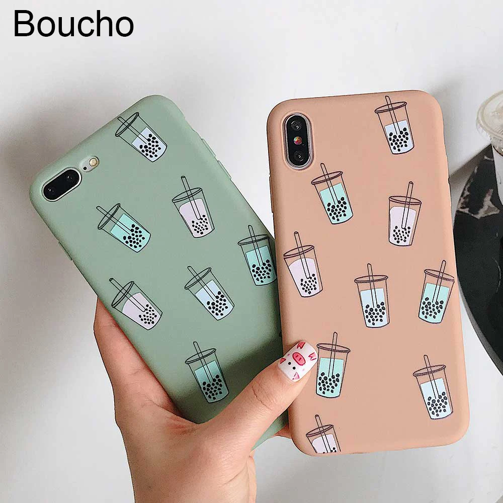 Boucho жемчужный молочный чай чехол для телефона с рисунком iphone XS MAX XR X модные мягкие