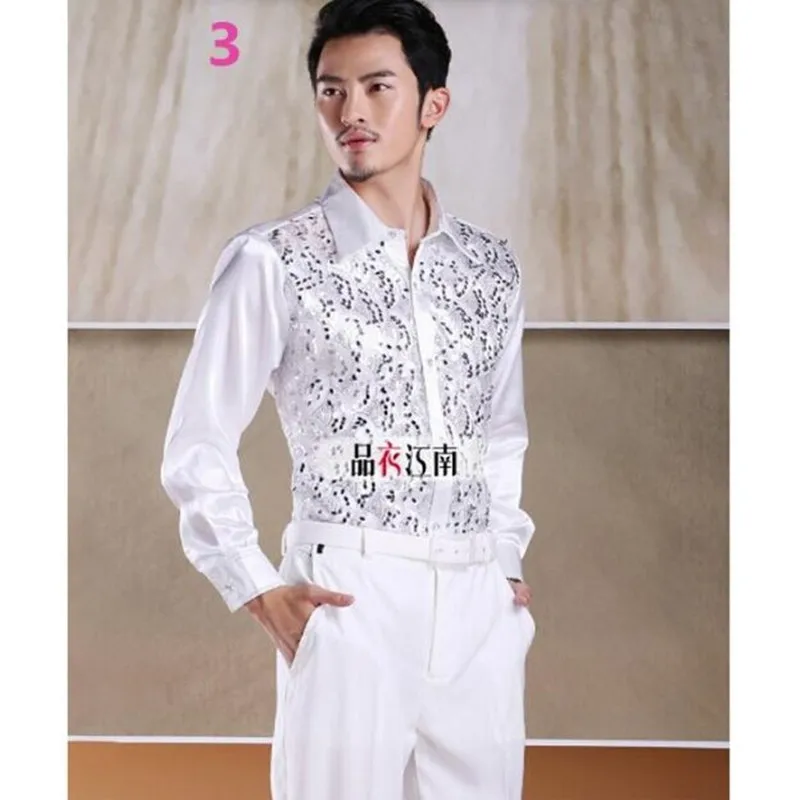 Мужские костюмы рубашка платье Блестящие Блестки мужские свадебные рубашки для