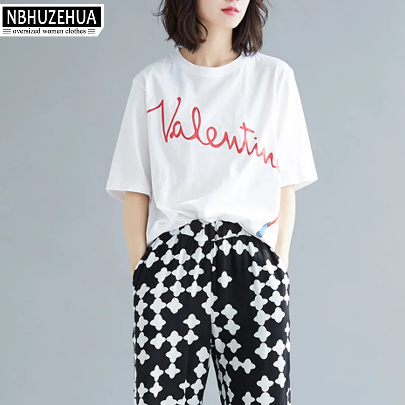 NBHUZEHUA женская футболка раньше 5XL с буквенным принтом белая 2019 Летняя Повседневная
