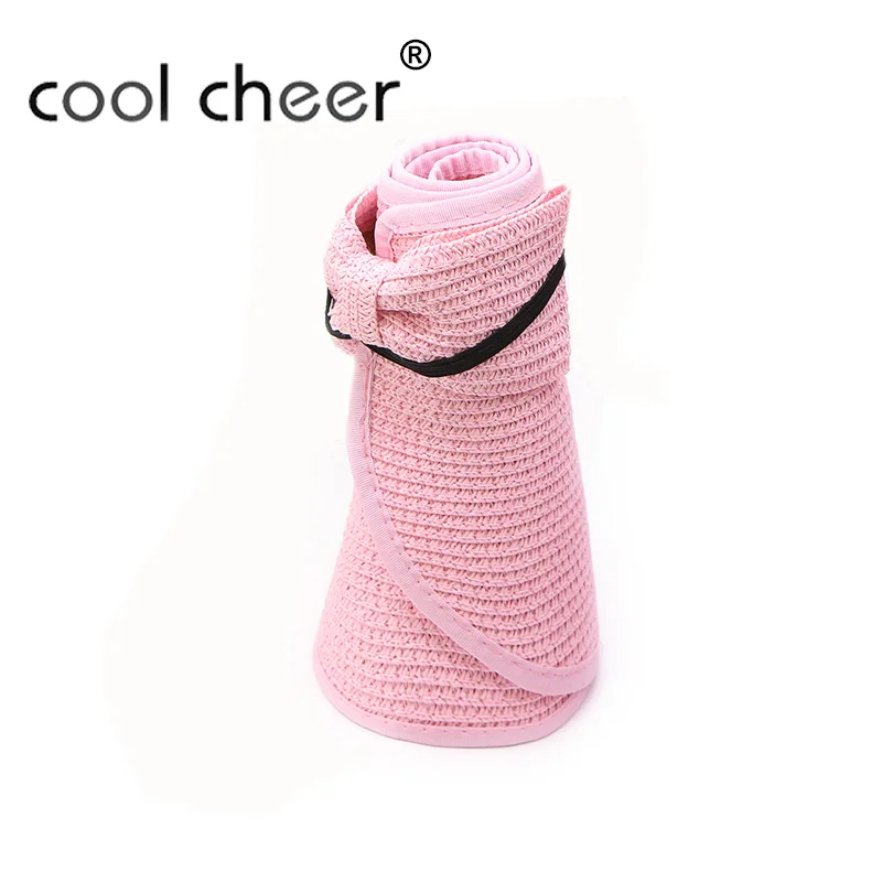 [CoolCheer] Модные женские складные сворачивающиеся пляжные широкие поля, из соломы шапка с козырьком, кепка, летняя пляжная Женская Повседневная - Цвет: Pink