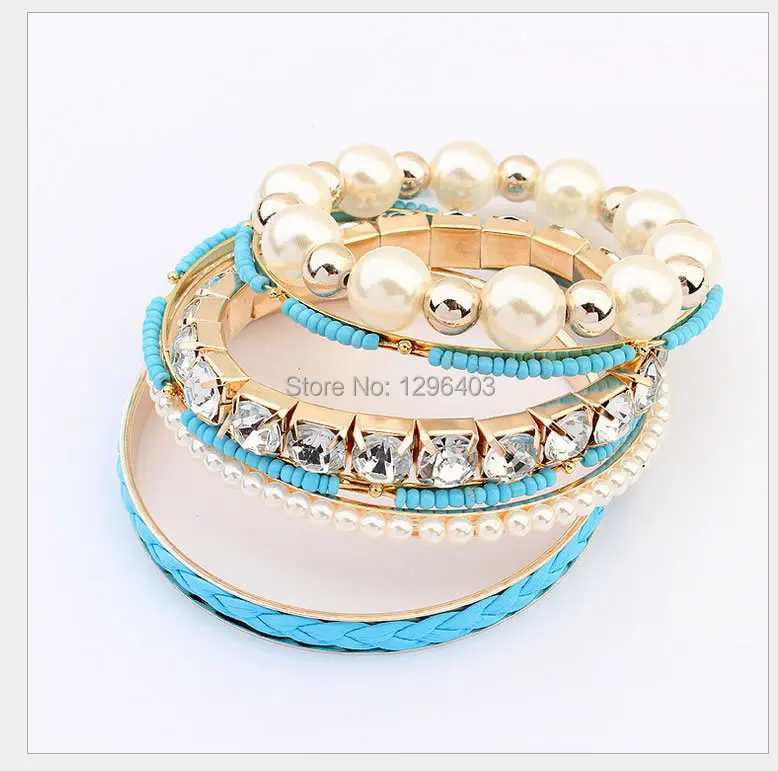 Free Shipping 2015 Women Brand New Design Hand Accessory Vintage Bohemia pearl Bracelet Character Multichamber Bangles C-1857 | Украшения и