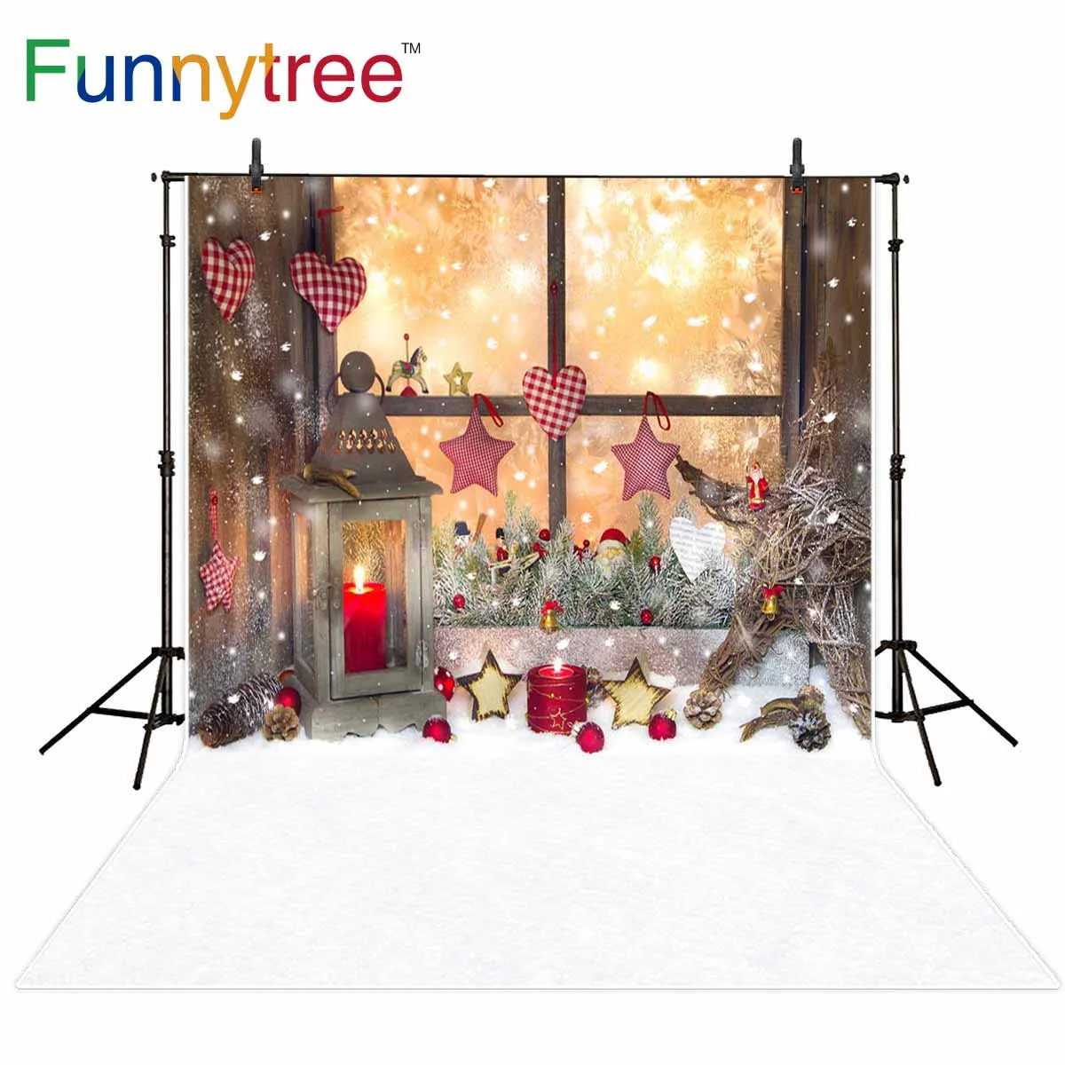 Фоны funnytree для фотостудии окно Рождественское украшение свечи Зимний снег фон