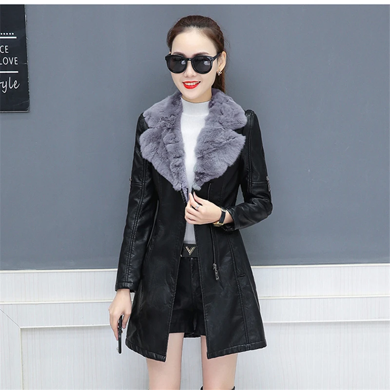Зимние Куртки из искусственной кожи женские пальто осенняя новинка длинные