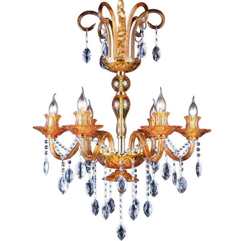 6 свечей Европейский роскошный подвесной светильник из оранжевого стекла