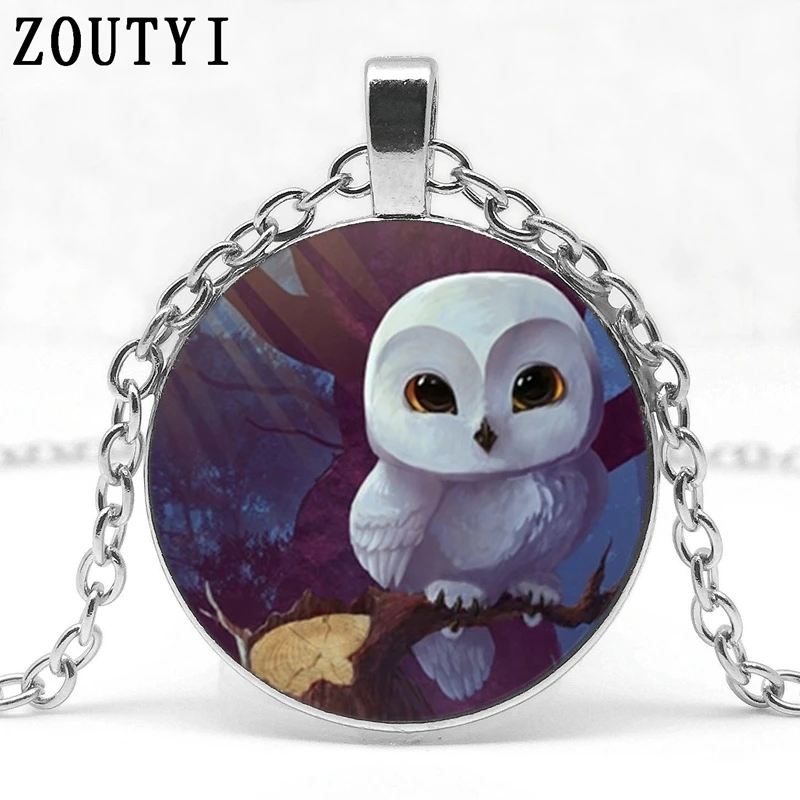 Новинка 2019 ожерелье с кулоном из вогнутого стекла изображением милой совы
