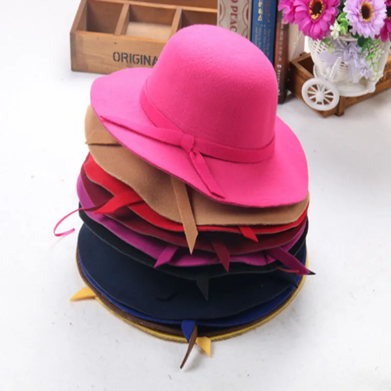 

Beach England wind big along the cap children baby girl bow multi-color wool hat summer sun hat pot color beautiful hat 2mz29