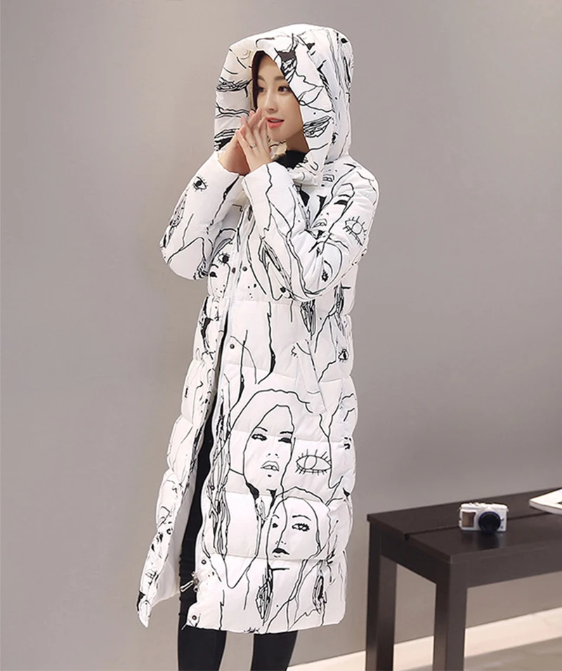 Осень зима Для женщин хлопковое пальто Новинка 2017 года с длинным капюшоном