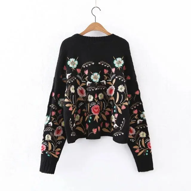 2018 Women Sweater Fashion Floral Embroidery Pull Streetwear Sweaters Winter | Женская одежда