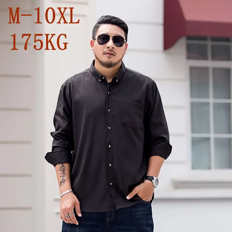 10XL 8XL 7XL новая однотонная формальная рубашка мужская с длинным рукавом классическая черная Рабочая одежда брендовая деловая мужская повседневная рубашка