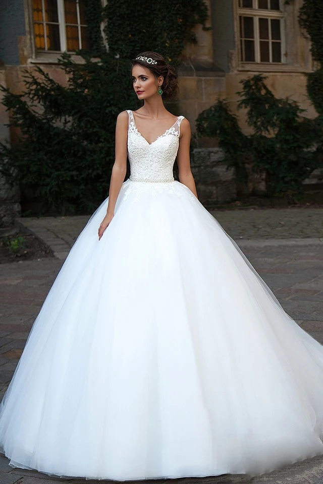 

2019 lace wedding dress sleeveless wedding Grown Ball Grown vestido de noiva lace-up abck Custom made wedding marriage dress