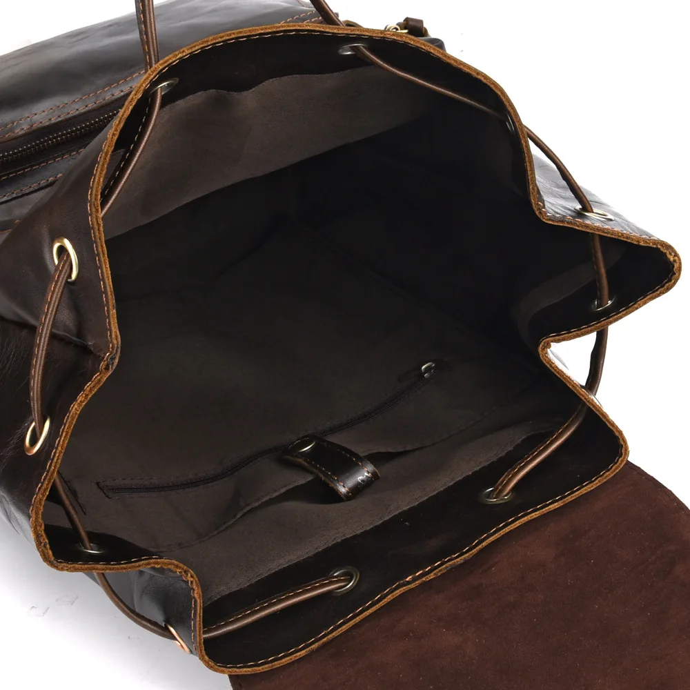 

Men Women Oil Wax Cowhide Backpack Vintage Large Capacity Genuine Leather Laptop Bag Rucksack School Daypack Travel Knapsack