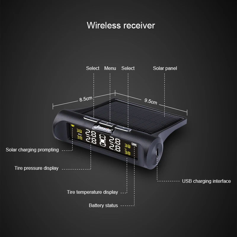 Jansite Универсальный Автомобильный TPMS солнечной энергии в шинах сигнализация