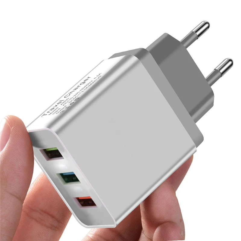 Grey Универсальное настенное зарядное устройство 5 в 3 А 3USB для быстрой зарядки iPhone XS MAX X samsung с европейской вилкой и 3 портами для зарядки телефона Xiaomi - Тип штекера: Grey