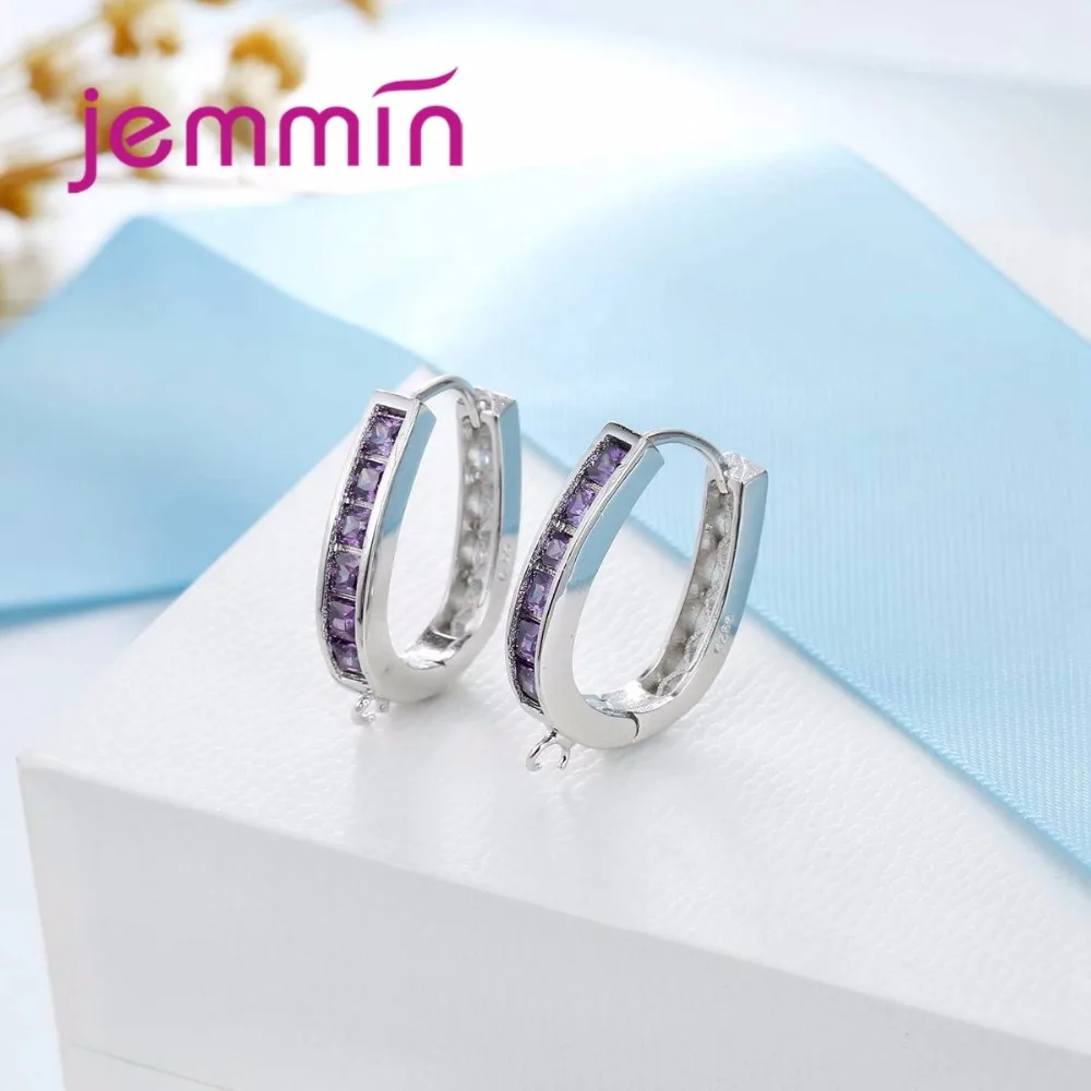 Женские серьги-кольца из серебра 925 пробы с фиолетовым кристаллом S925 | Украшения и