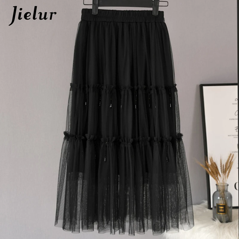 Jielur сетчатые летние тюлевые юбки однотонные женские плиссированные 2019 шикарные