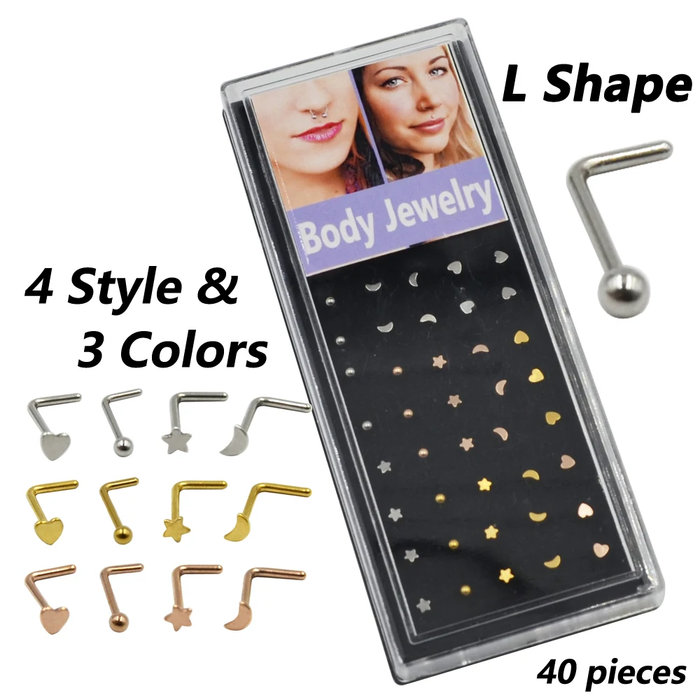 40 шт./коркор. разнообразные стильные и цветные кольца для пирсинга в форме сердца