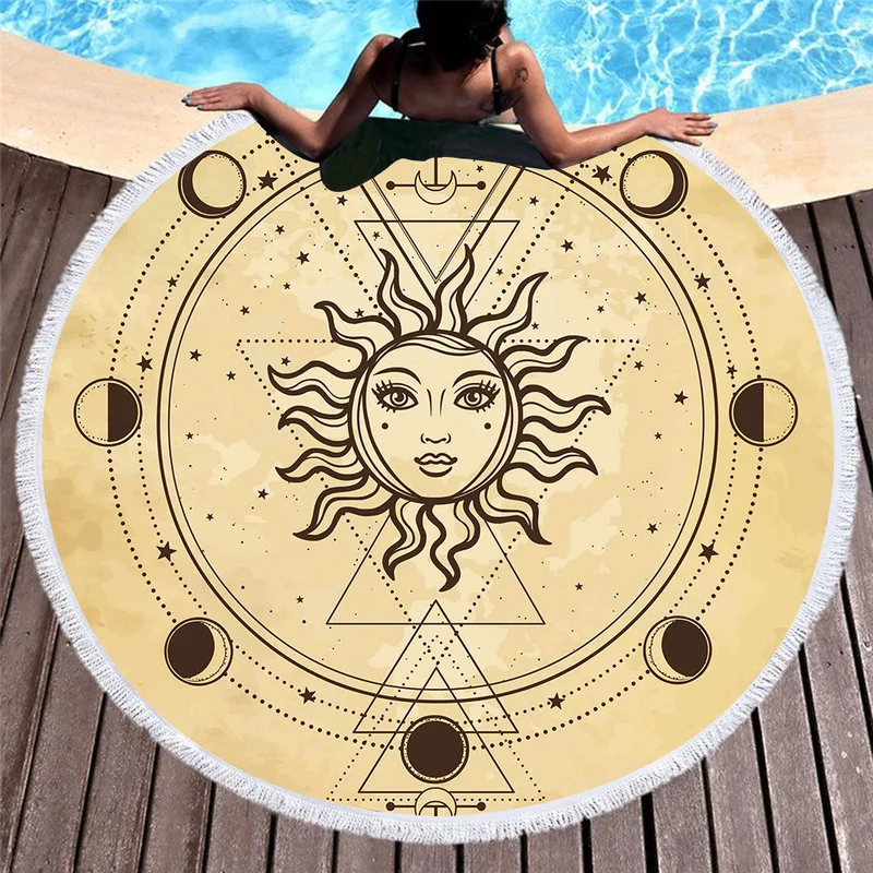 Мифологические элементы ретро узор пляжные полотенца солнце луна богиня ручная