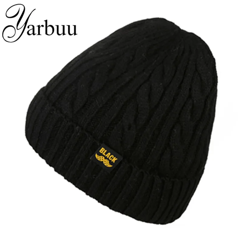

[YARBUU] Knitted hat 2017 new fashion high quality cap winter hats for men black sign soft Head cap Solid color warm hat