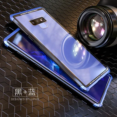 Модный металлический чехол из закаленного стекла для samsung galaxy Note 9, чехол для samsung galaxy Note9, чехол s, чехол для телефона - Цвет: blue and black