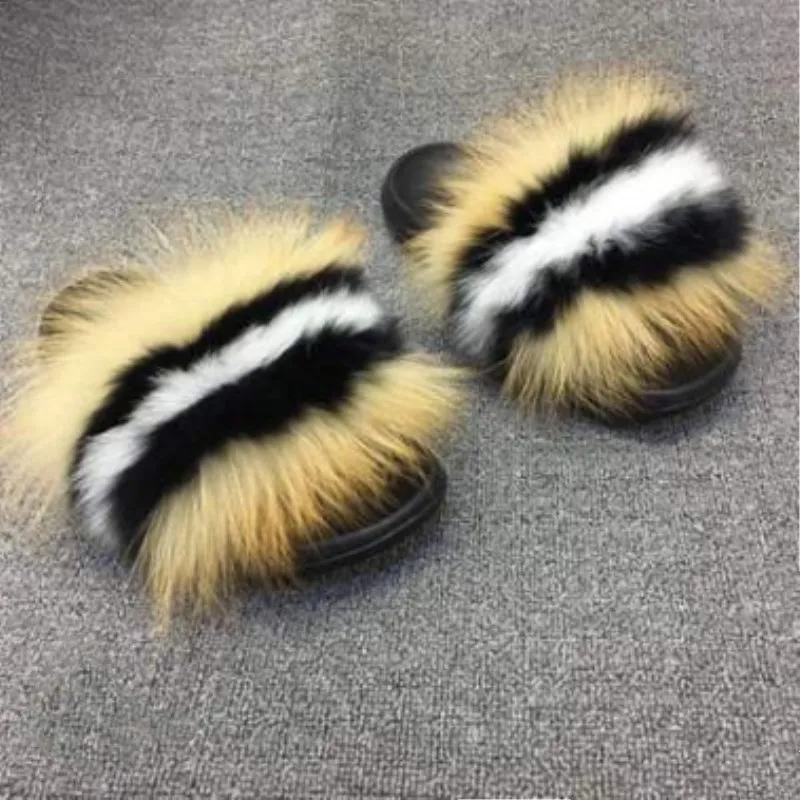 26 colors Fox Hair Slippers Women Fur Home Fluffy Sliders Plush Furry Summer Flats Sweet Ladies Shoes Size 45 Cute Pantufas | Обувь