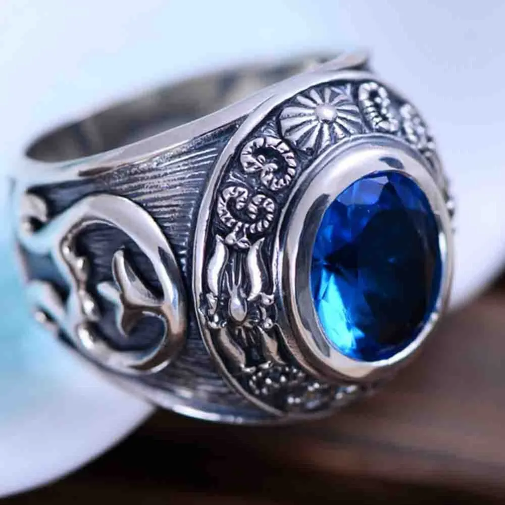 Нефрита Ангел Винтаж Jewelty кольцо из стерлингового серебра с голубым топазом Для