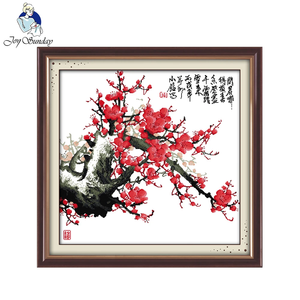 

Joy Sunday Needlework 14CT Cross stitch Set For Embroidery kits Plum flower in winter counted printed Cross-Stitching Home Decor