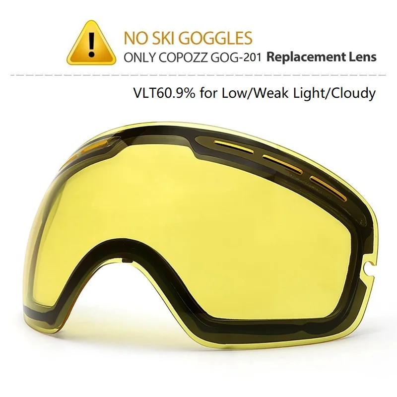 

COPOZZ Brand Original Brightening lens for ski goggles Night of Model GOG-201 Yellow Lens For weak Light tint Weather Cloudy